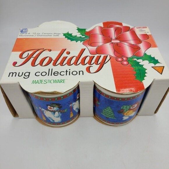 Vintage Majesticware Holiday Coffee Mug Snowman Christmas Frosty 12 oz Set 4 - Picture 2 of 6